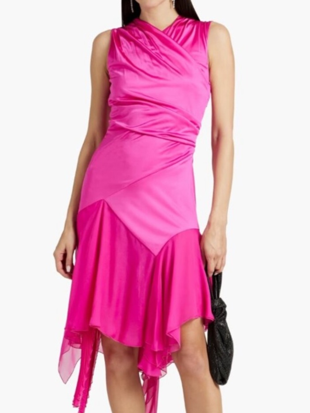 Versace Draped Chiffon Paneled Midi Dress Bright Pink IT 42 US 6 NWT